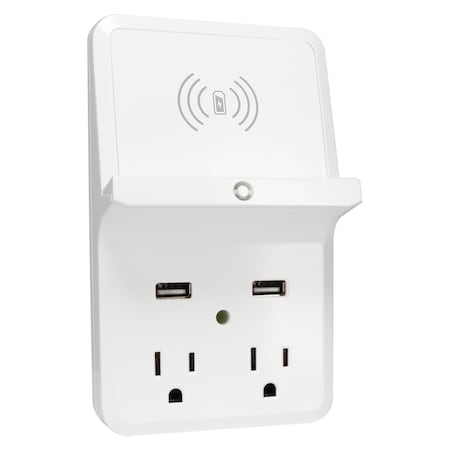 Prime Wireless-Charging-Dock Wall Tap with 2 Outlets and Dual USB Charger PBUWC01